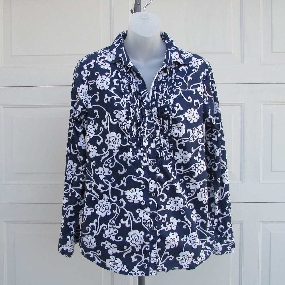 Charter Club Navy White Tuxedo Button Down Shirt … - image 2